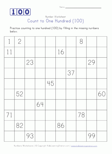 counting to 100 worksheet