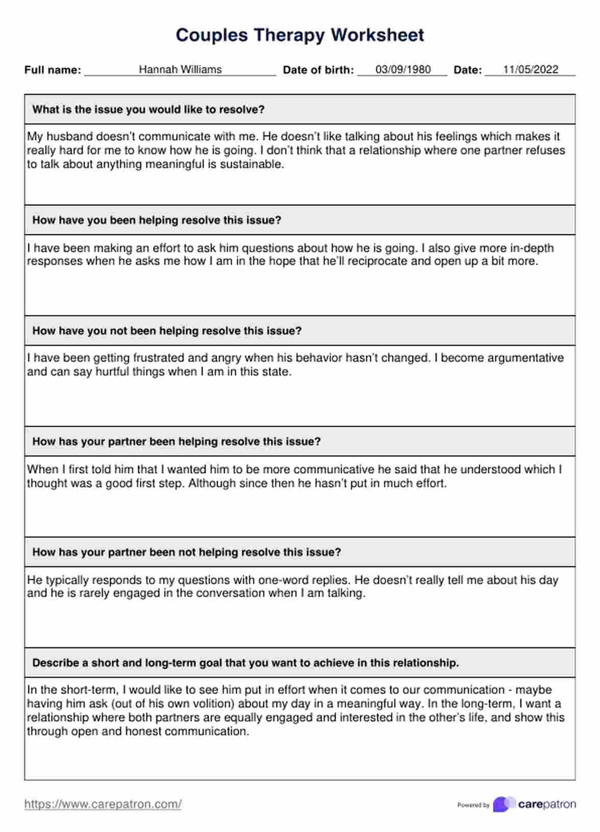 couples therapy worksheet