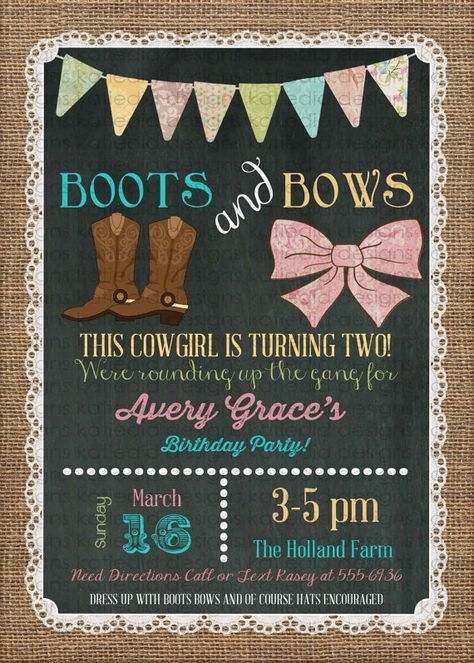 Cowgirl Invitation Boots Bows Western 1st Birthday Burlap Lace Etsy