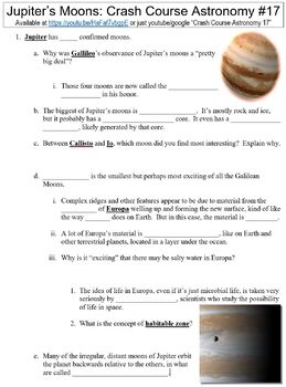 Crash Course Astronomy 17 Jupiter 39 s Moons Worksheet By Danis Marandis