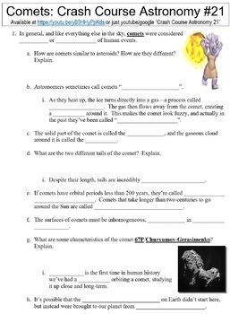 Crash Course Astronomy 21 Comets Worksheet By Danis Marandis TpT
