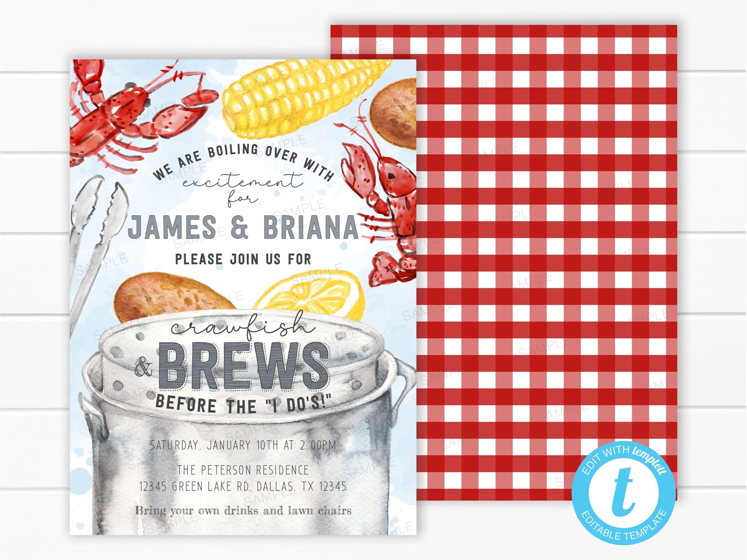 Crawfish Boil Engagement Party Invitation Seafood Boil Invite Shrimp 