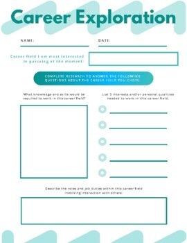 CTE Career Exploration Worksheet Students Research Any One Career