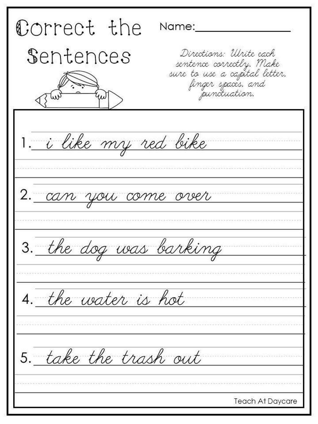 Cursive Handwriting Practice Letters And Sentences Timed Worksheets 