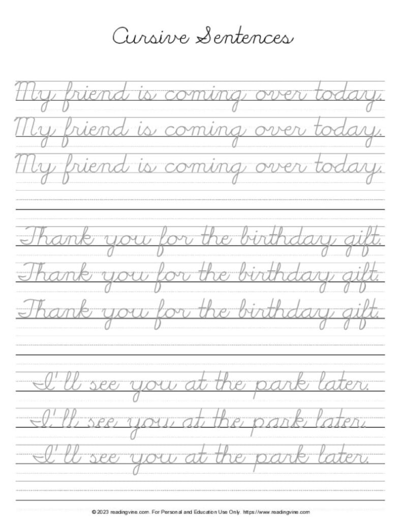 Cursive Writing Practice Sheets PDF ReadingVine Worksheets Library