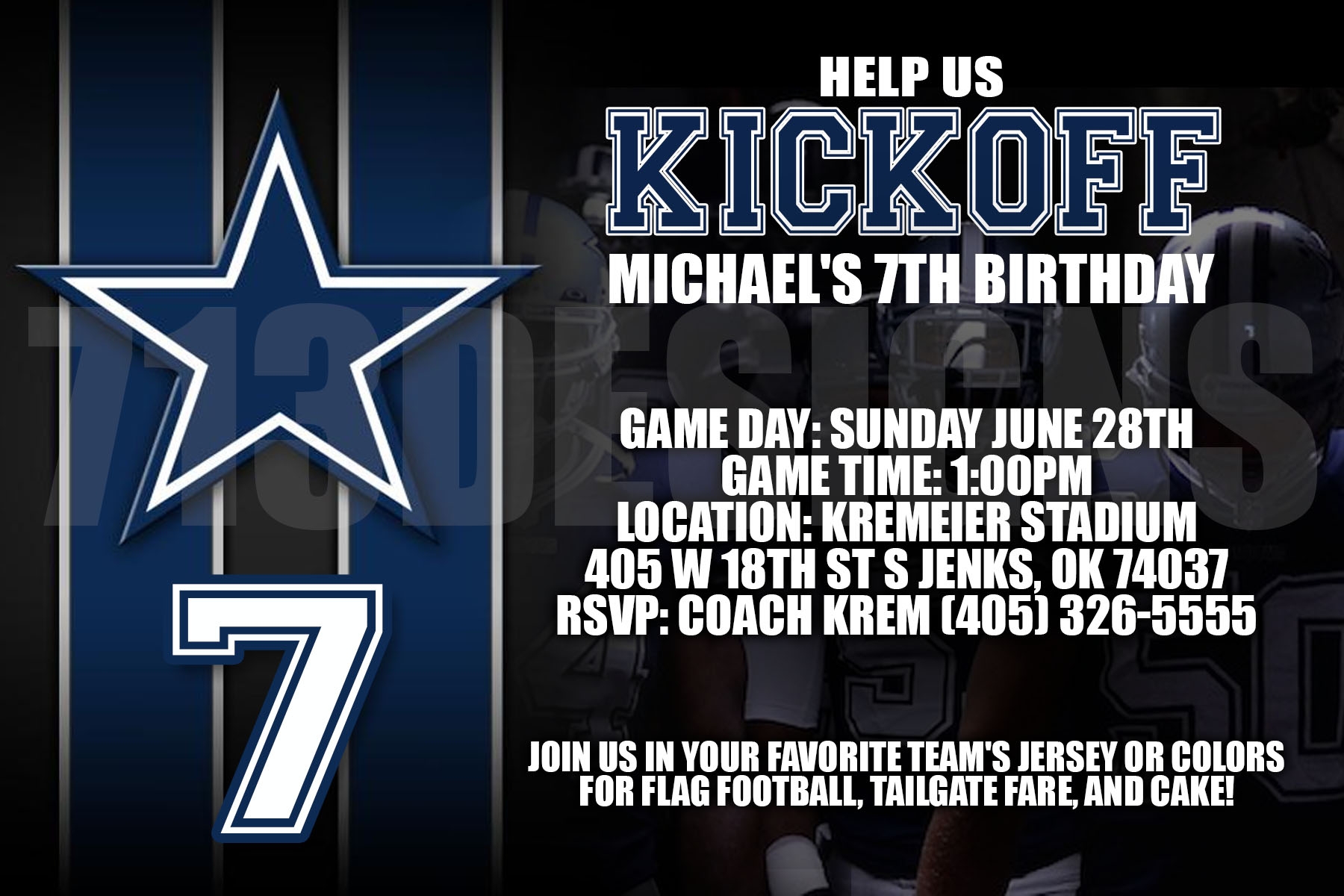 Dallas Cowboys Birthday Invitation