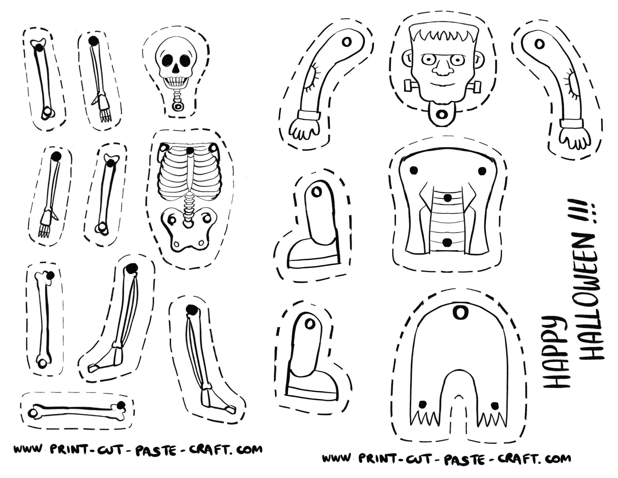 Dancing Skeleton And Frankenstein Print Cut Paste Craft 