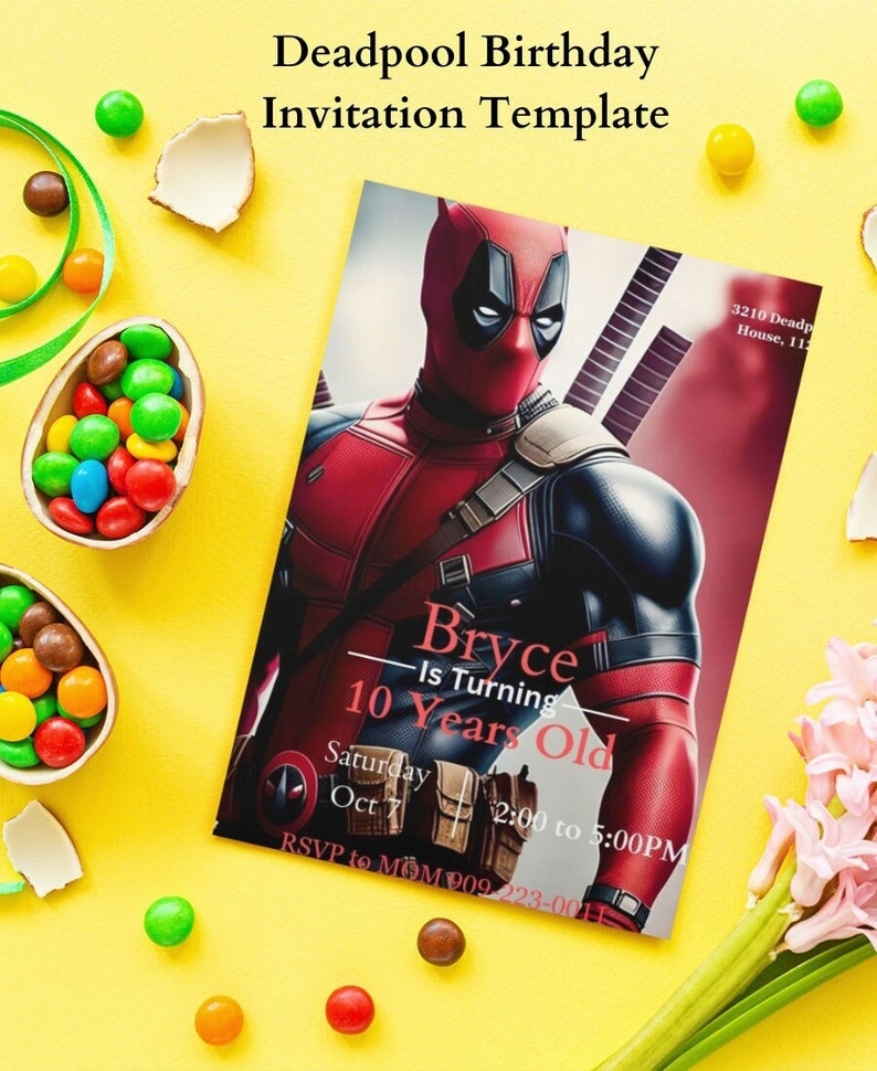 Deadpool Birthday Invitation Template Birthday Invitation Etsy