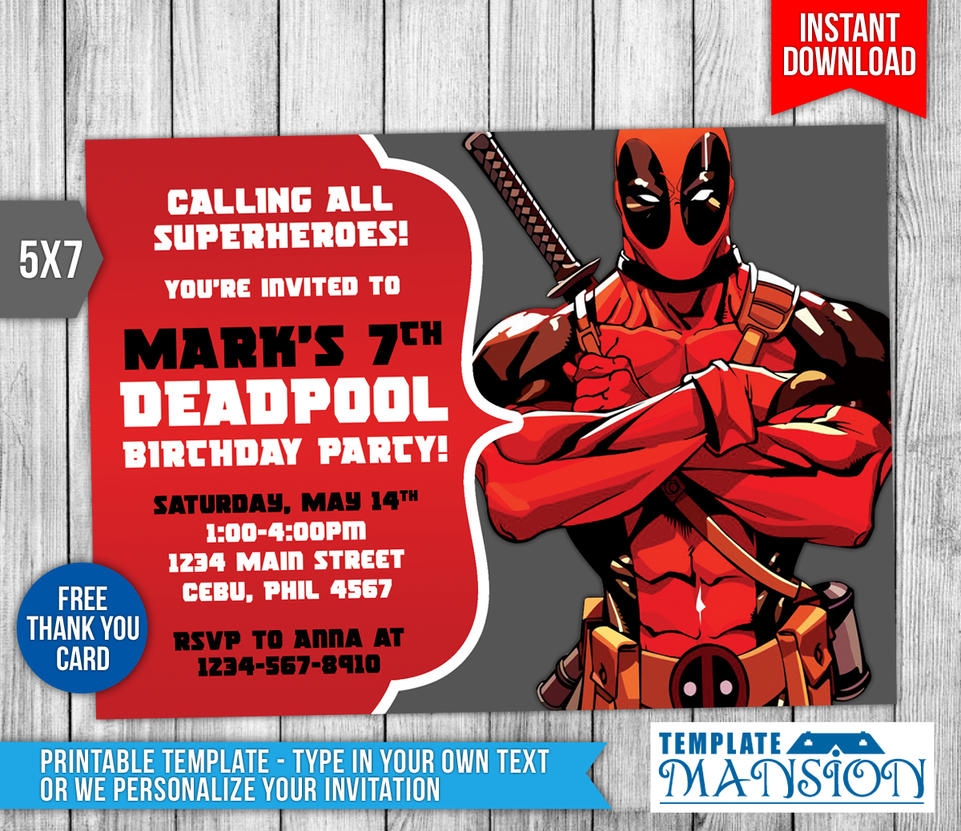 Deadpool Invitation Deadpool Birthday Invitation By Templatemansion On 