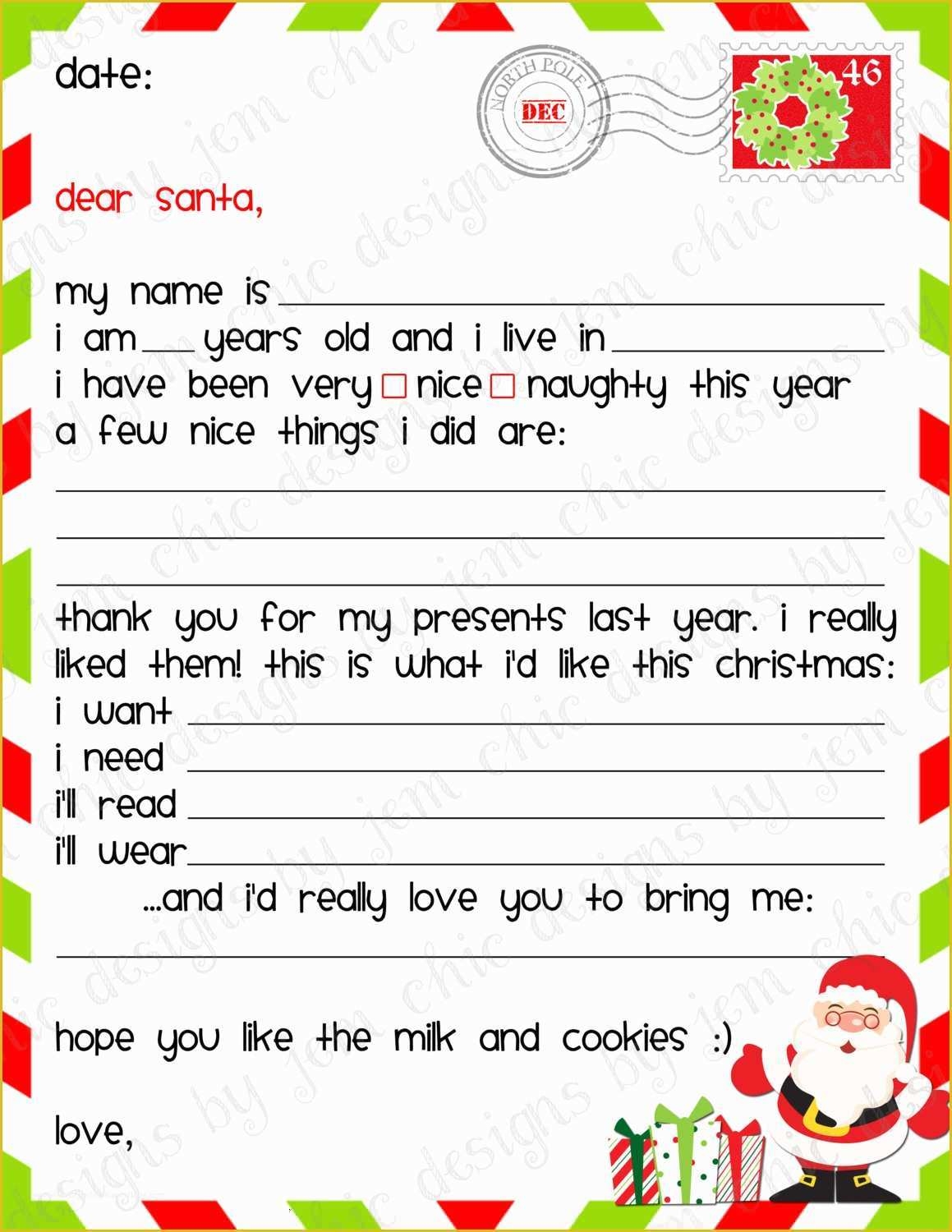 free dear santa letter printable template