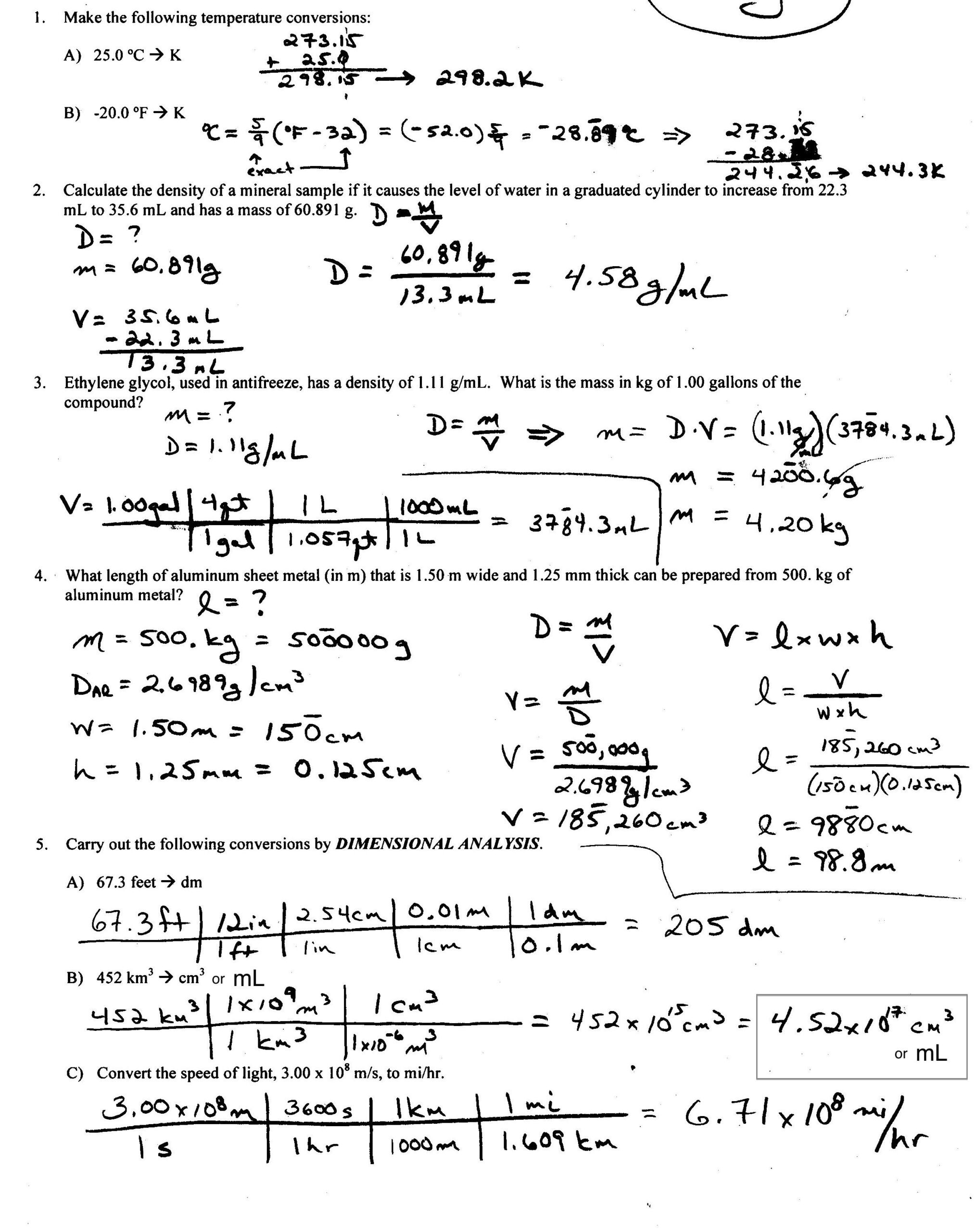 density calculations worksheet