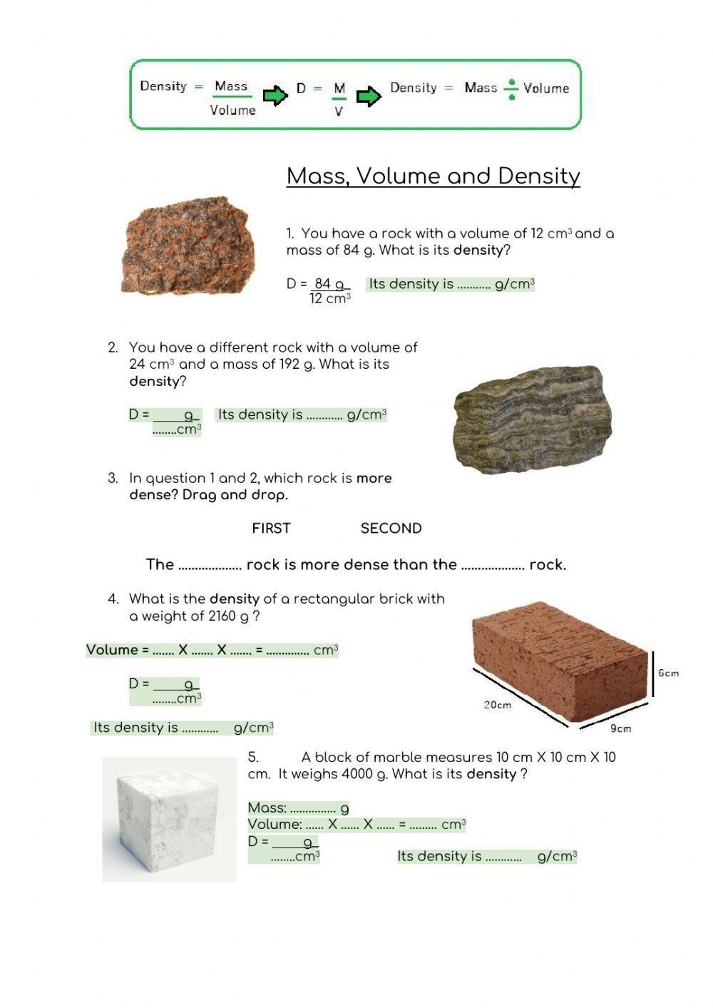 Density Calculations Worksheet I PDF Density Volume Worksheets 