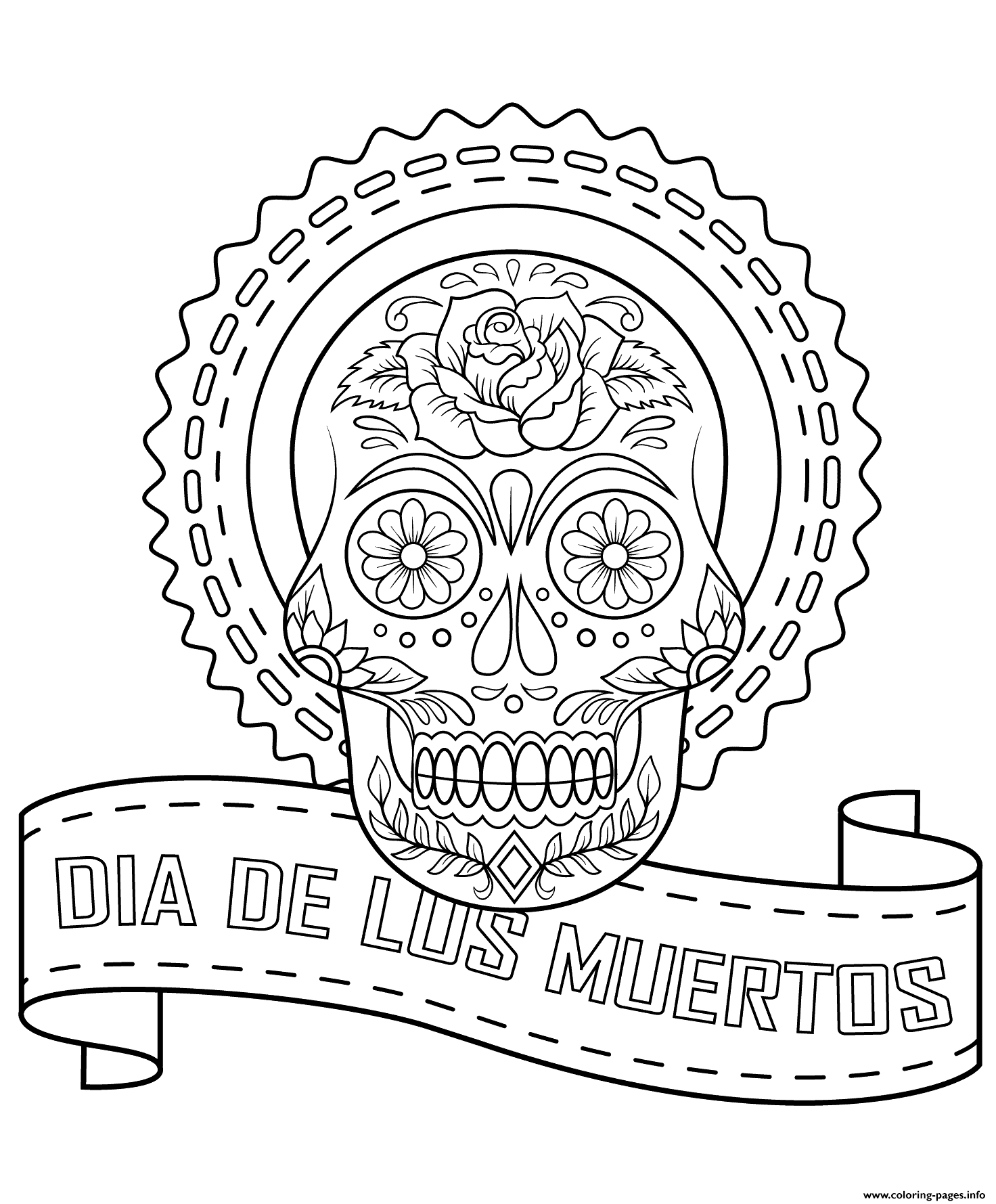 Dia De Los Muertos Calavera Coloring Page Printable