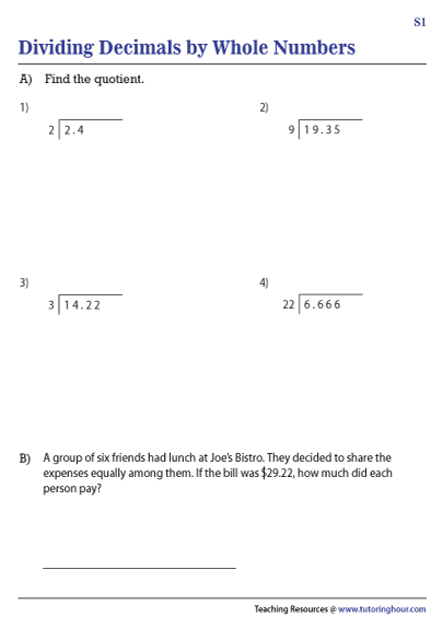 Dividing Decimals By Whole Numbers Textbook Exercise Corbettmaths 