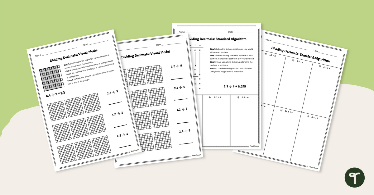 dividing decimals by whole numbers worksheet