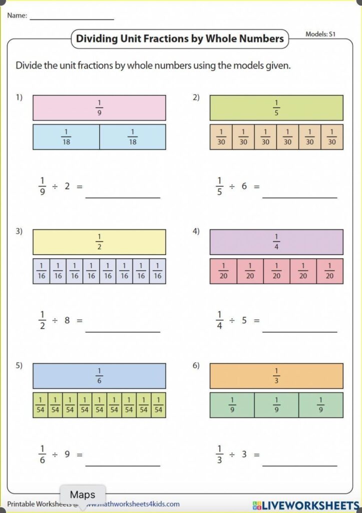 Dividing Unit Fractions By Whole Numbers Worksheet Live Worksheets
