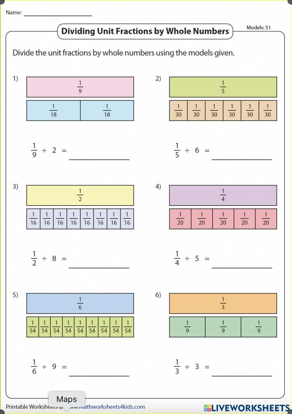 Dividing Unit Fractions By Whole Numbers Worksheet Live Worksheets 