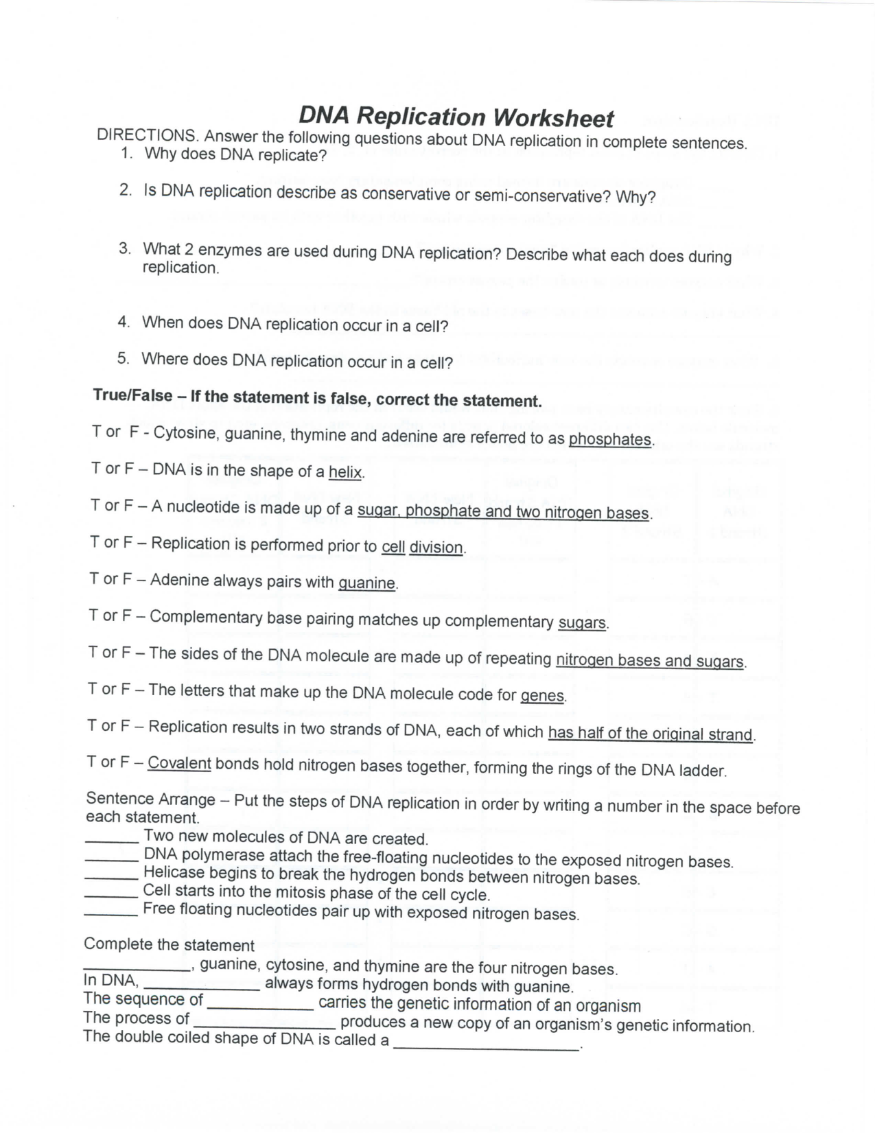 Dna Replication Worksheet Answer Key Pro Worksheet