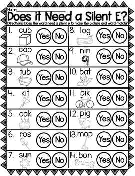 Does It Need A Silent E Worksheet Silent E Magic E Making Words