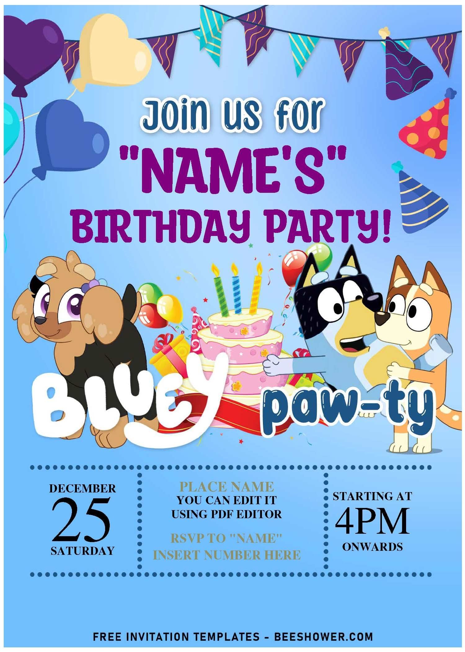 Download Free Editable PDF Lovey Dovey Bluey Invitation Templates For 