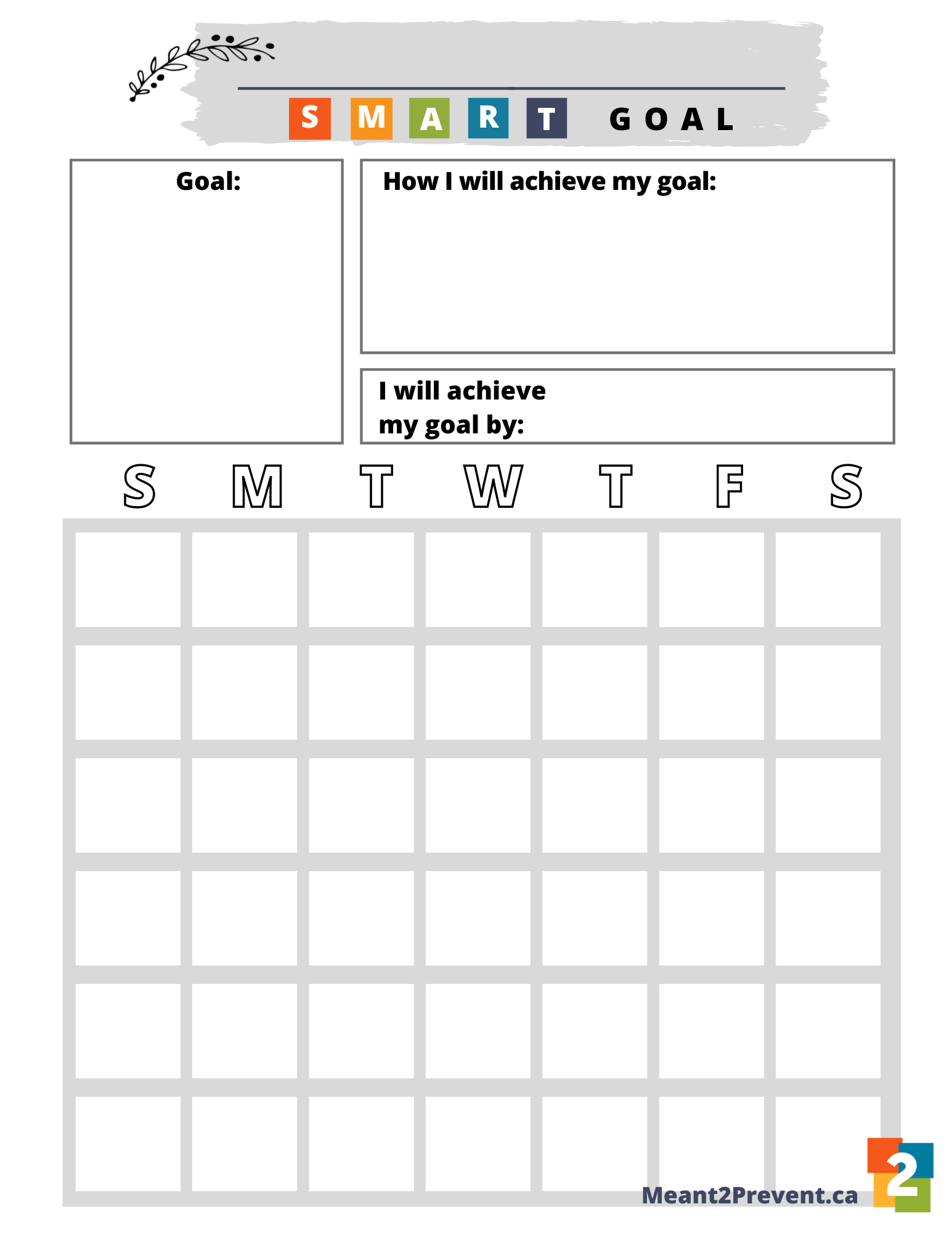 Downloadable SMART Goal Planning Worksheet Meant2Prevent