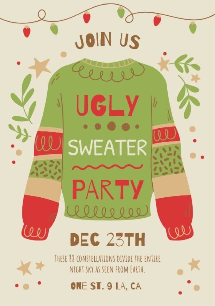 Edit For Free This Hand drawn Ugly Sweater Party Invitation Template Online