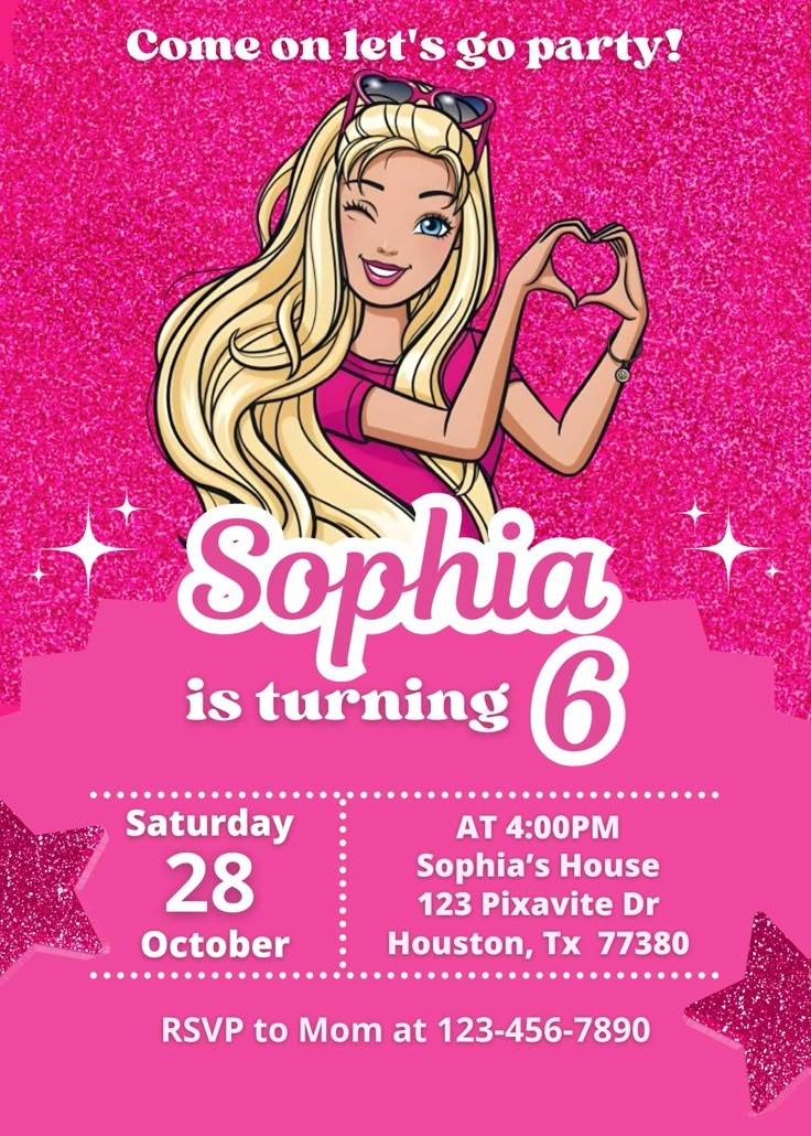 Editable Barbie Birthday Invitation Template Sweet Invite Carte 