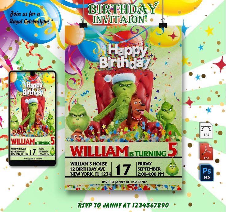 Editable Grinch Birthday Invitation Merry Grinchmas Invitation Grinch