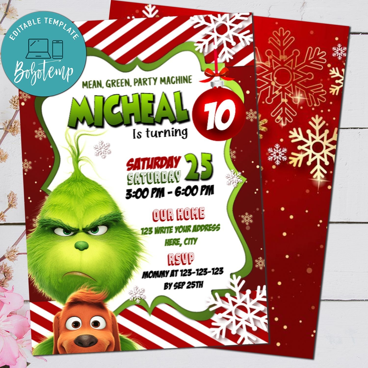 Editable Grinch Invitation Template Printable Calendars AT A GLANCE