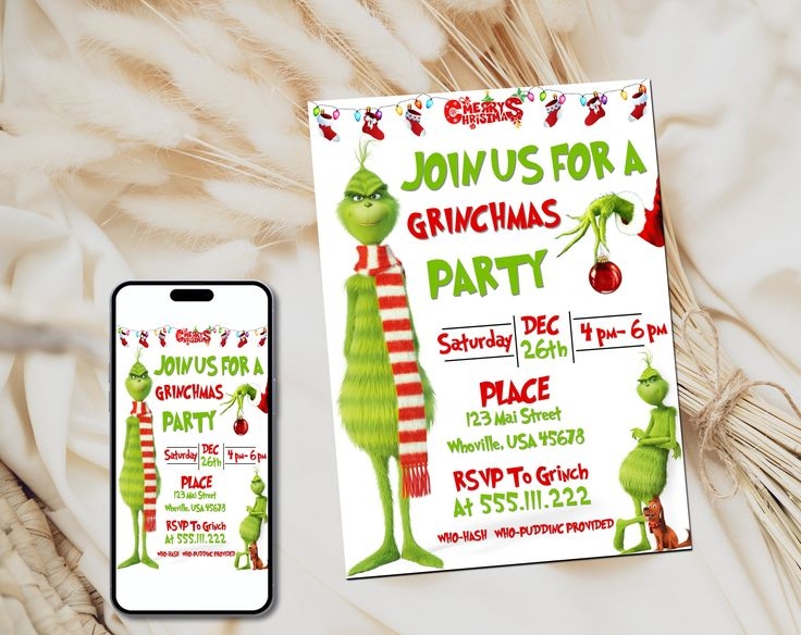 Editable Grinch Party Invitation Merry Grinchmas Invitation Grinch 
