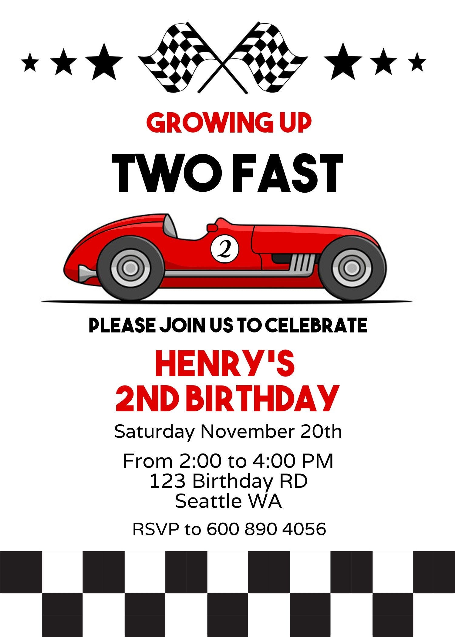EDITABLE Two Fast Birthday Invitation Red Race Car 2nd Etsy Canada In 