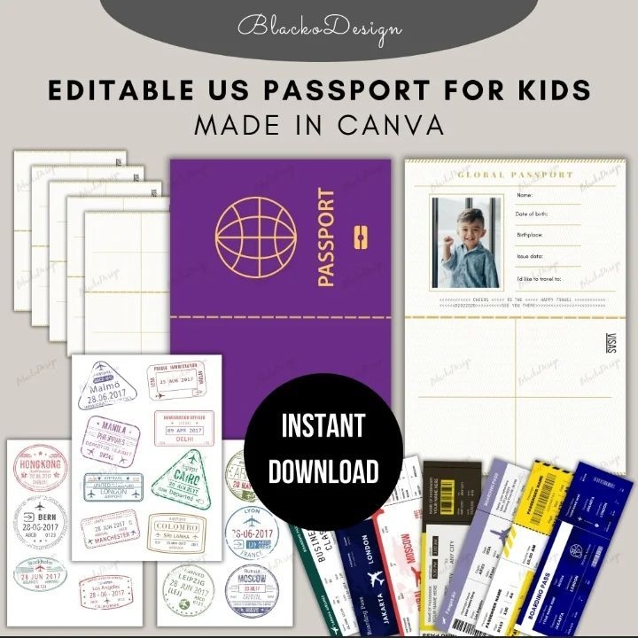 Editable US Passport For Kids Pretend Play Or Educational Activity