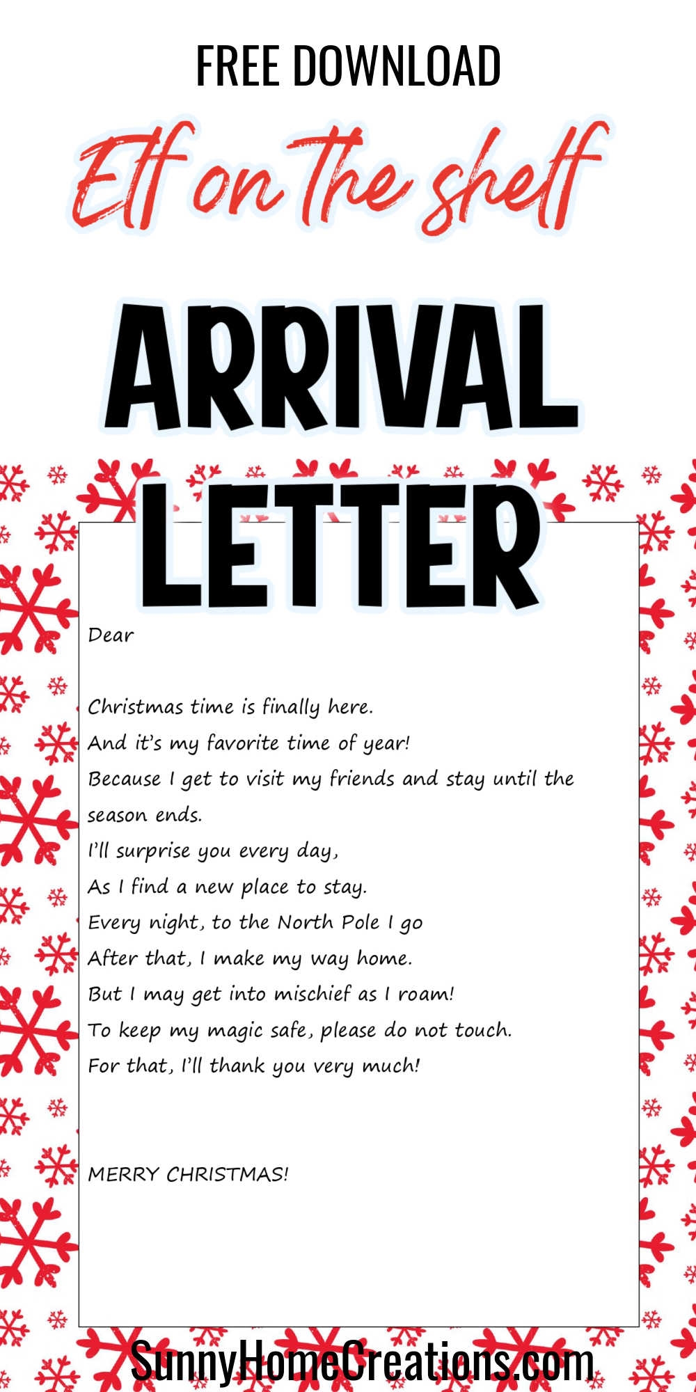 Elf On The Shelf Arrival Letter Printable Template FREE Sunny Home 