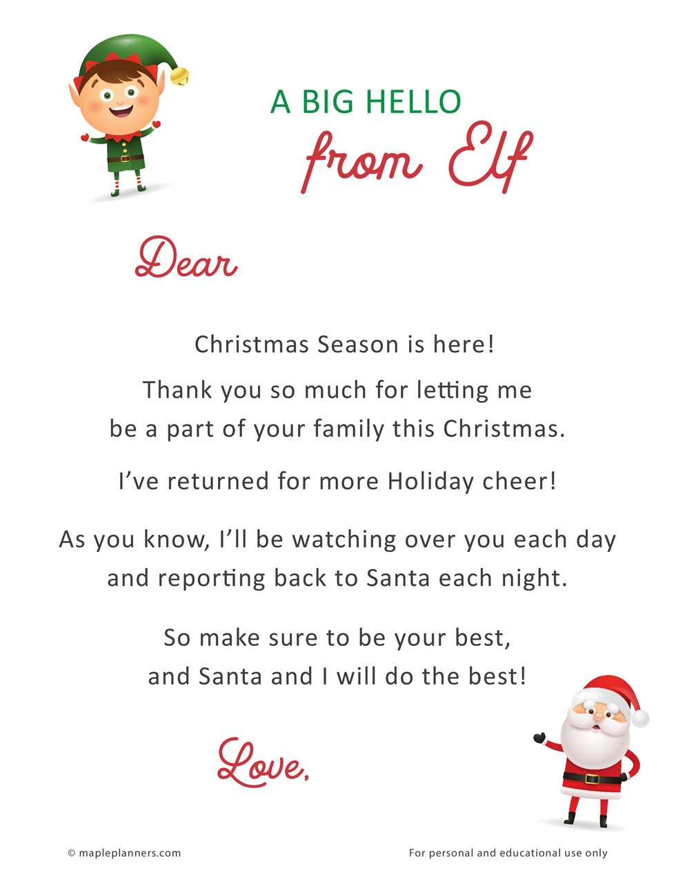 free printable template elf on the shelf arrival letter