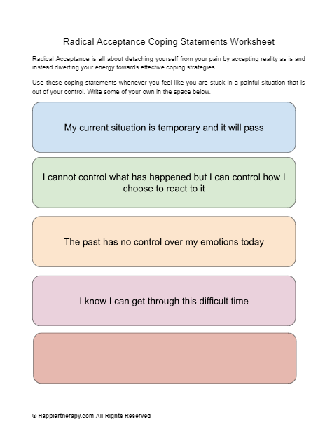 Emotional Empowerment DBT Distress Tolerance Worksheets Library