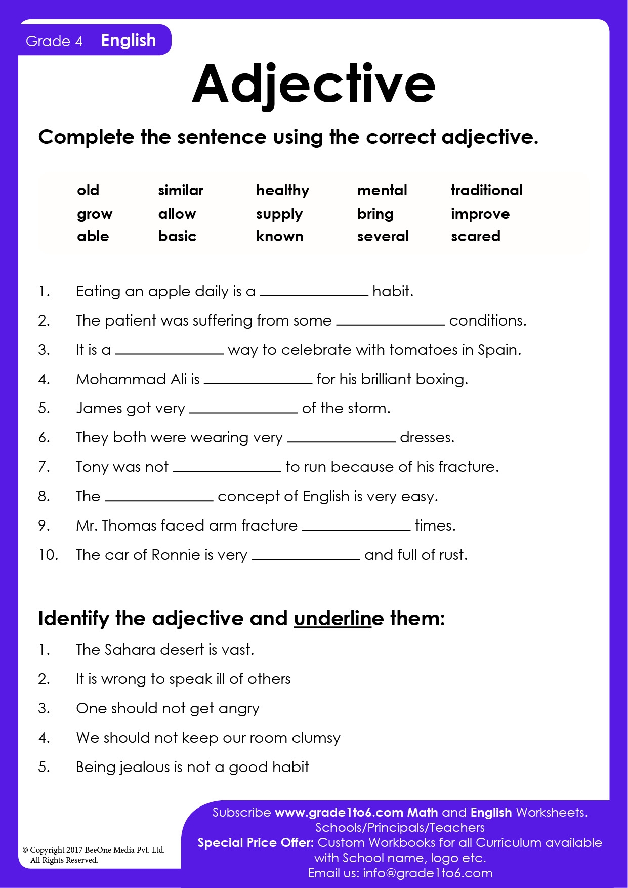 6th grade grammar worksheets