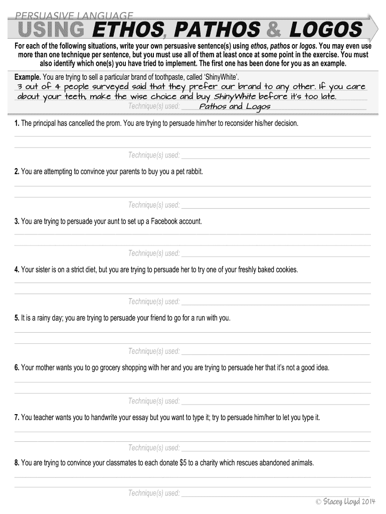 Ethos Pathos Logos Worksheet Answers Stacey Lloyd 2014 Pdf Fill 