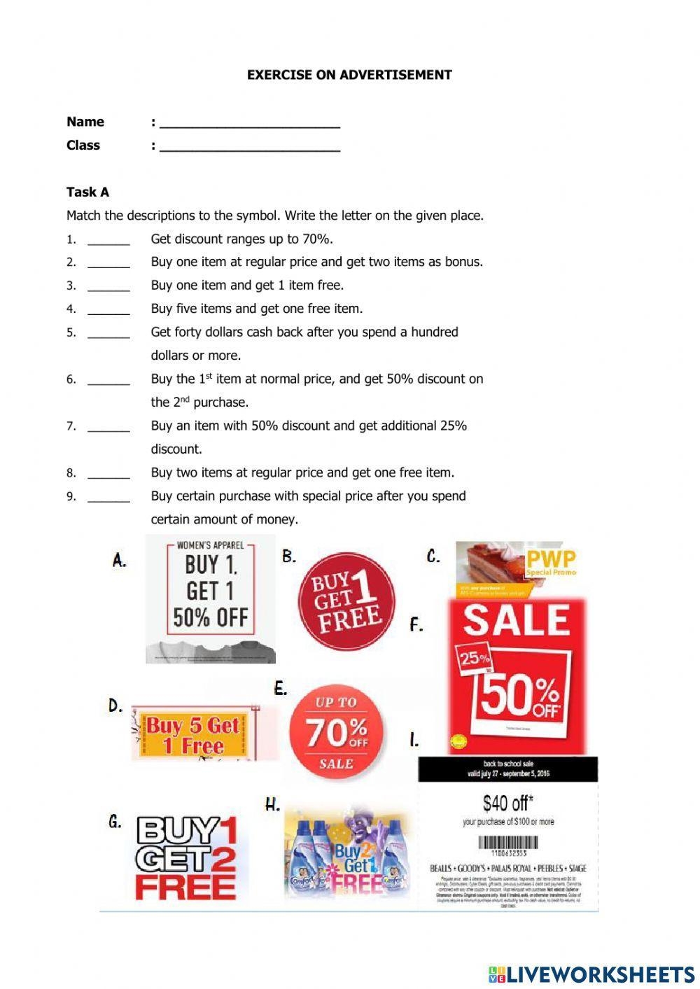 Exercise On Advertisement Worksheet Live Worksheets Worksheets Library