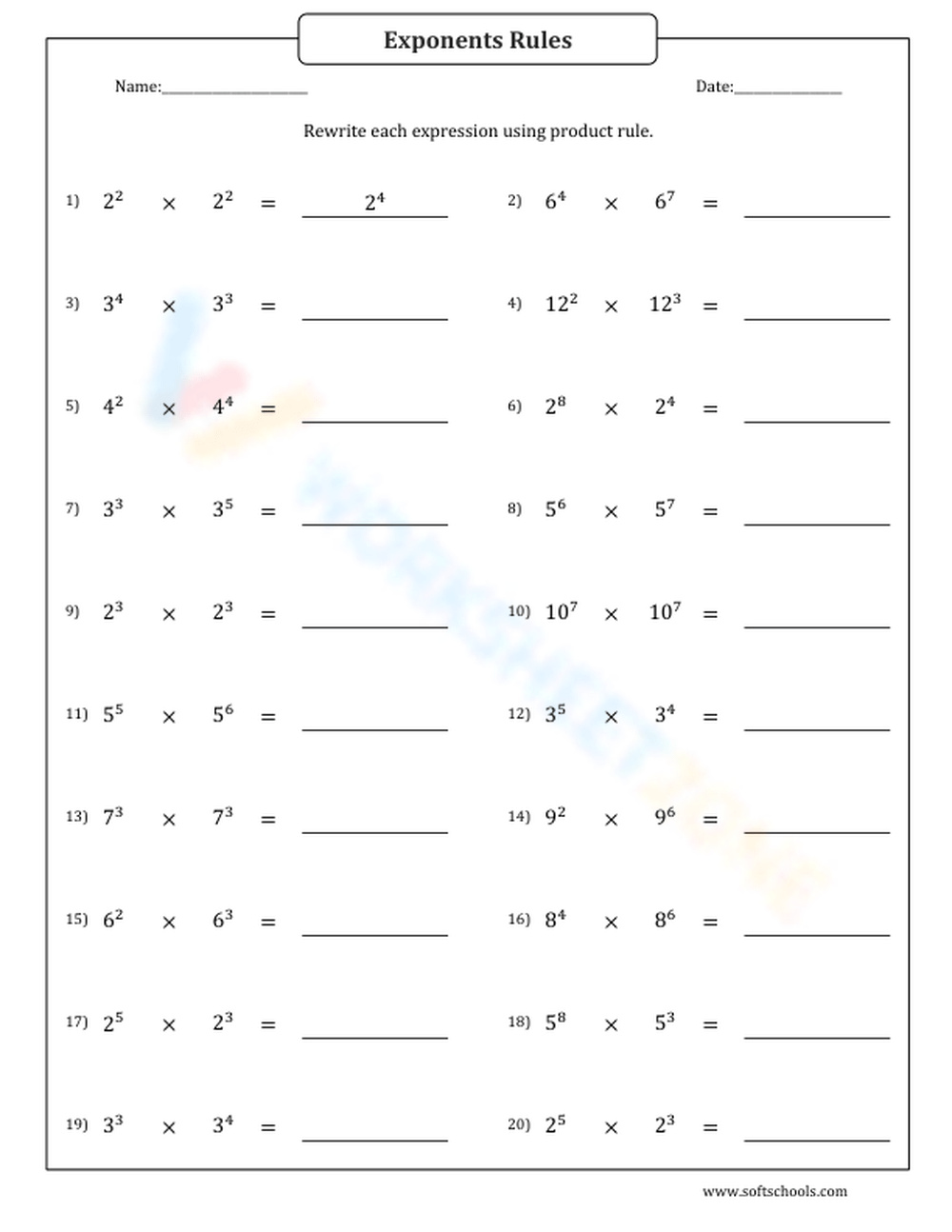 Exponents Rules 6 Worksheet Worksheets Library