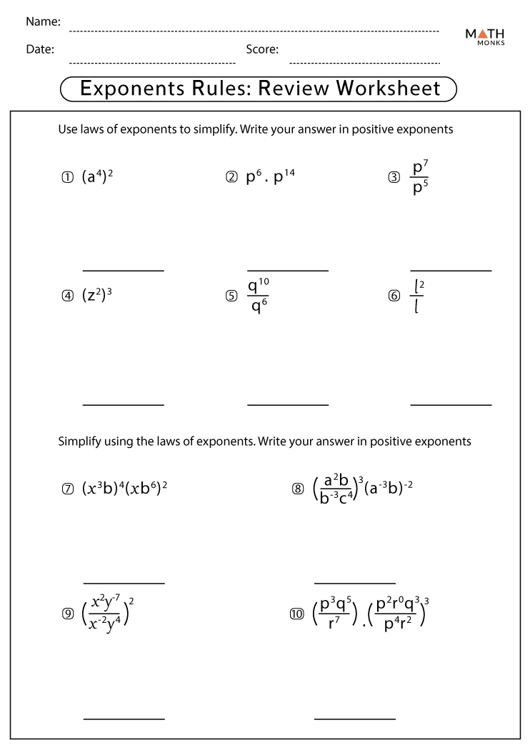 rules of exponents worksheet