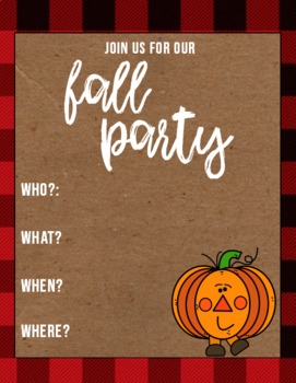 Fall Party Invitation Template FREEBIE By Miss Stophers Classroom