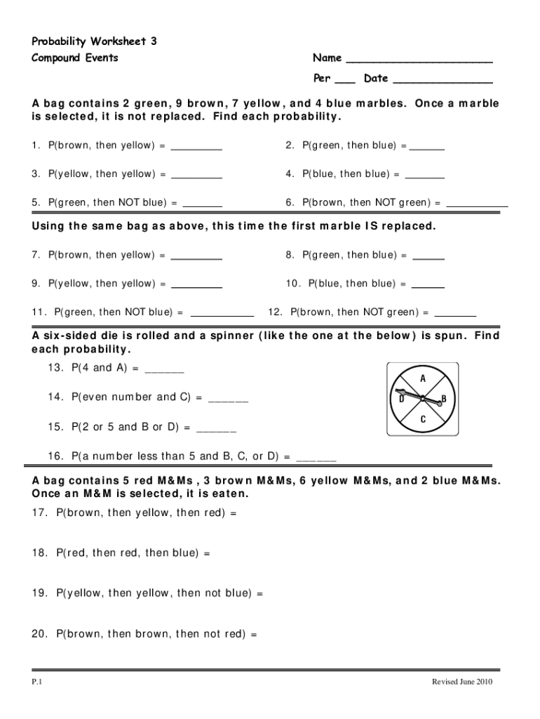 Fillable Online Probability Worksheet 3 Compound Events Name Fax 