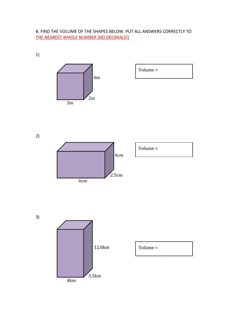 Finding The Volume Of Cubes And Rectangular Prisms Worksheet 