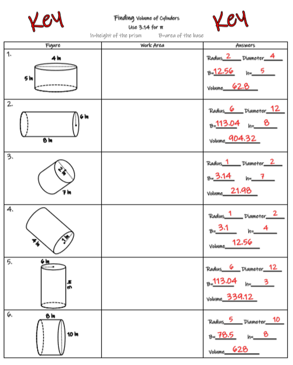Finding Volume Of Cylinders Worksheets Library