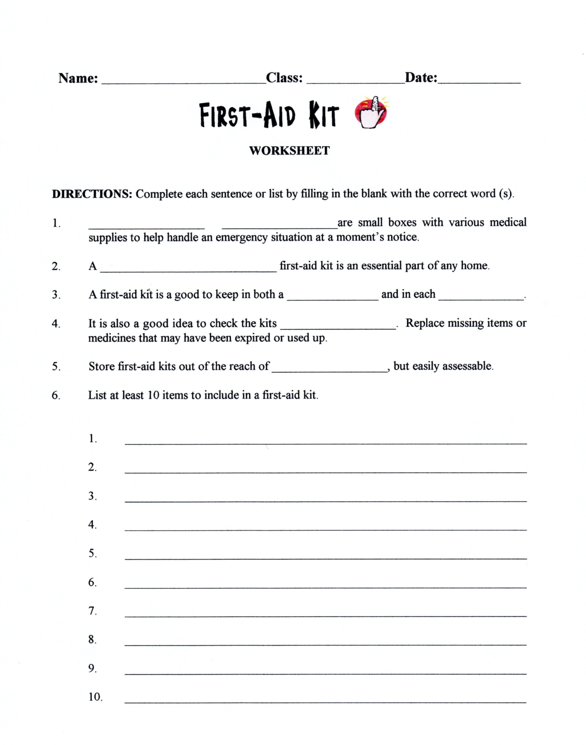 First Aid Kit Lesson Worksheets Library