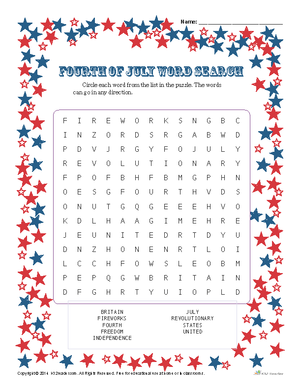Fourth Of July Worksheets