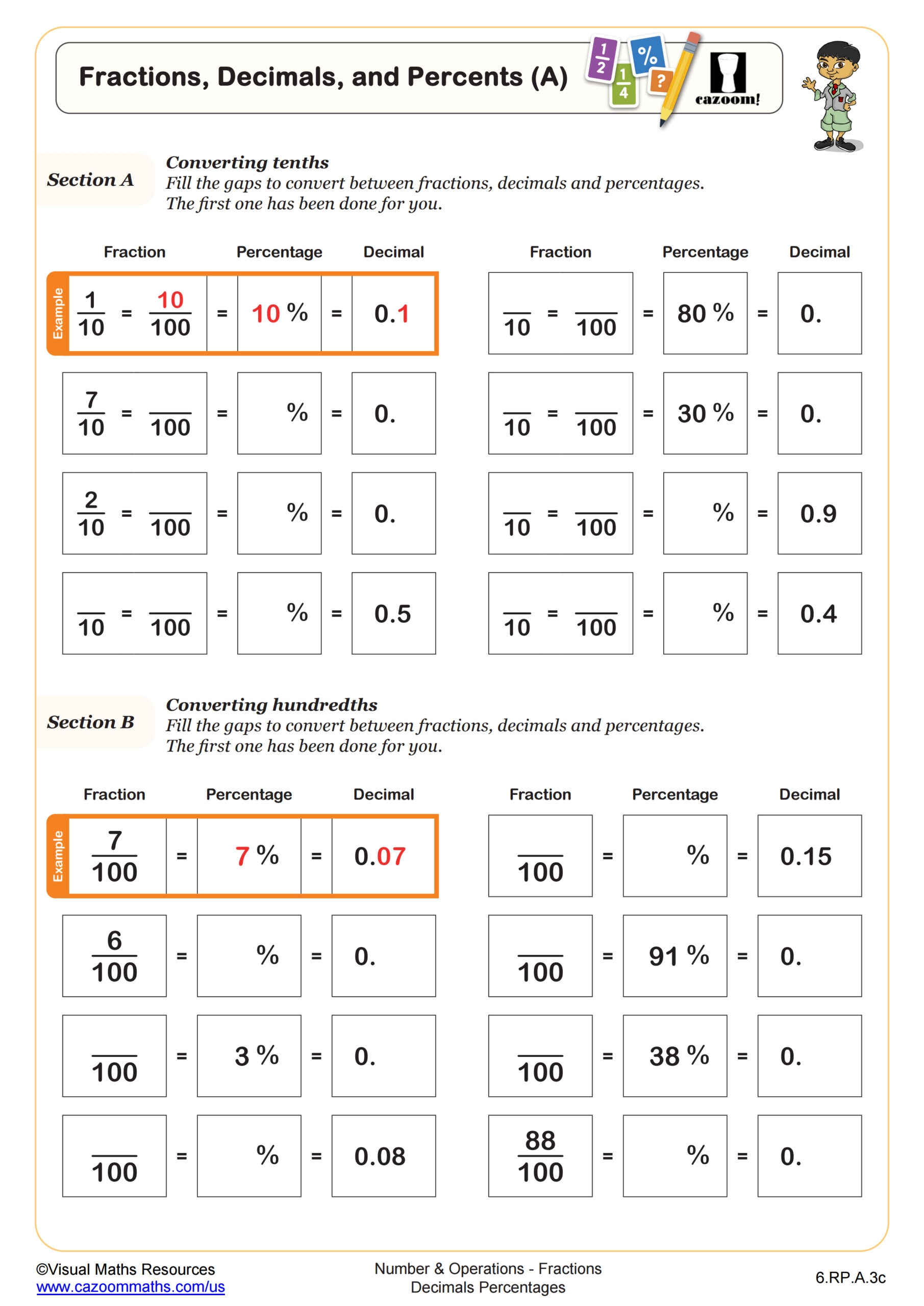 writing fractions as decimals worksheet