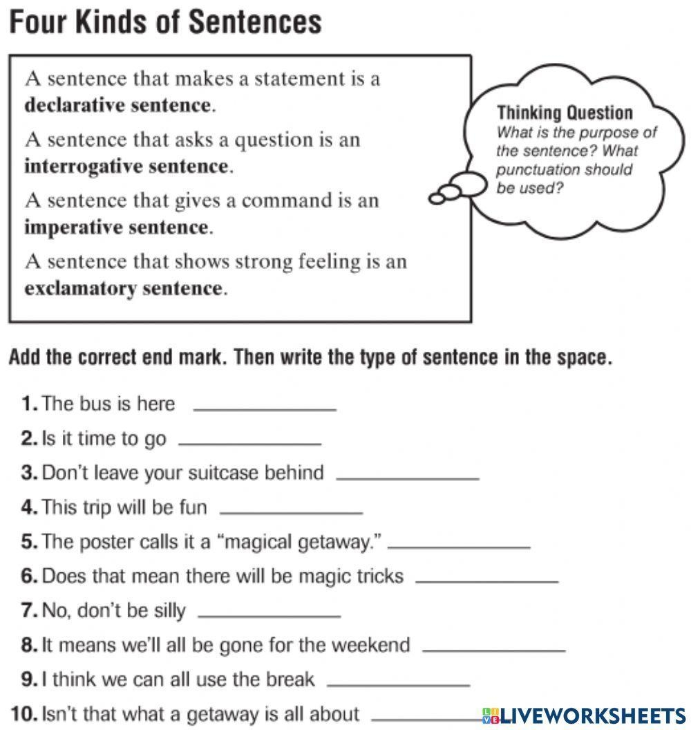 types of sentences worksheet