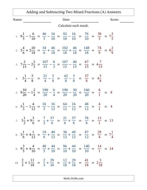 adding mixed fractions worksheets