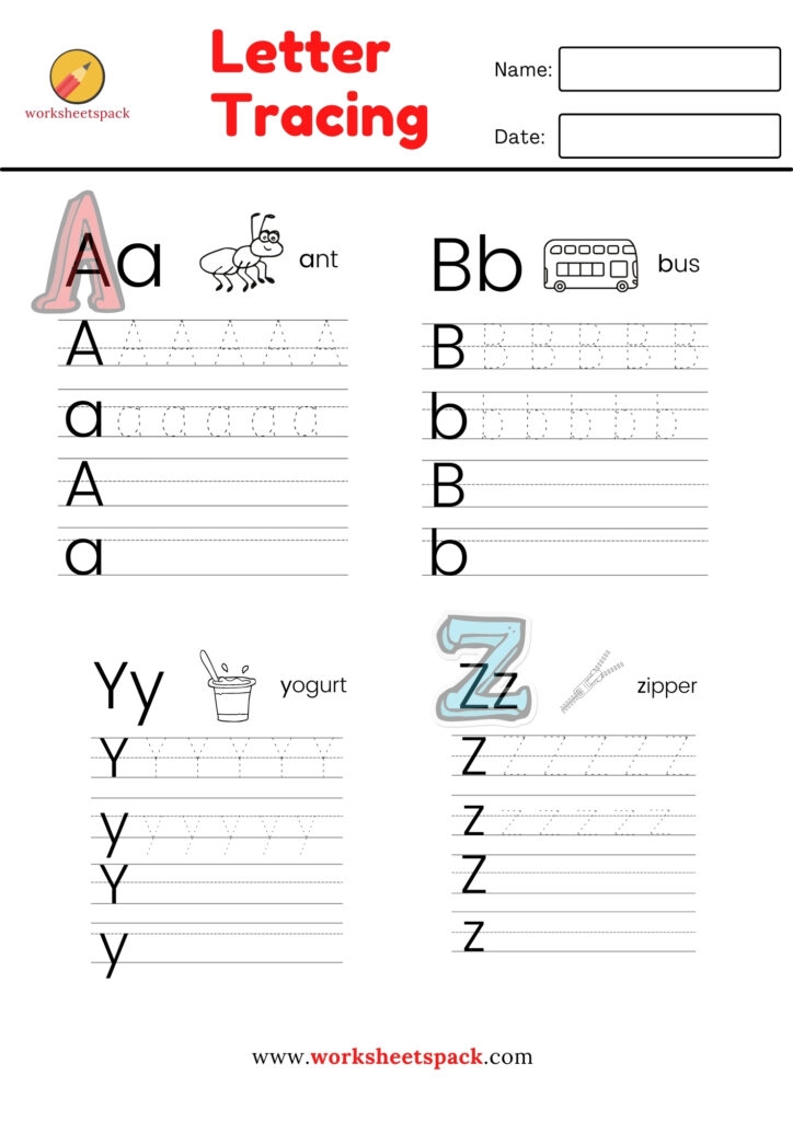 tracing alphabet worksheets a to z